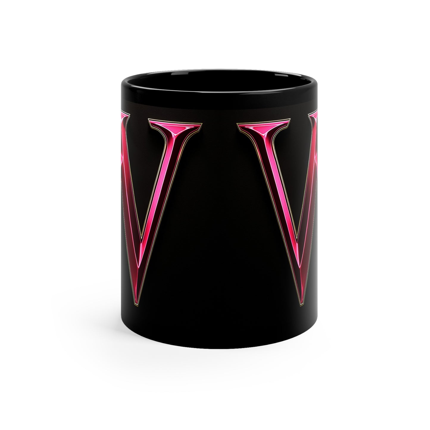 "PinkLady's" 'W' Coffee Mug - 11oz Black Ceramic Cup