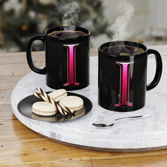 "PinkLady's" 'I' Coffee Mug - 11oz Black Ceramic Cup