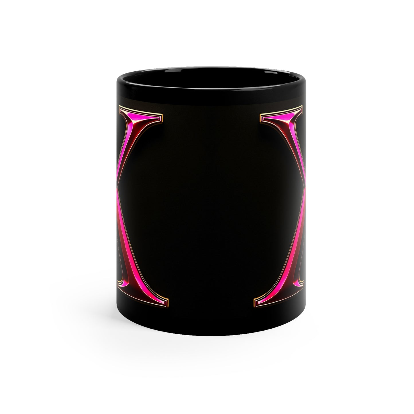 "PinkLady's" 'X' Coffee Mug - 11oz Black Ceramic Cup