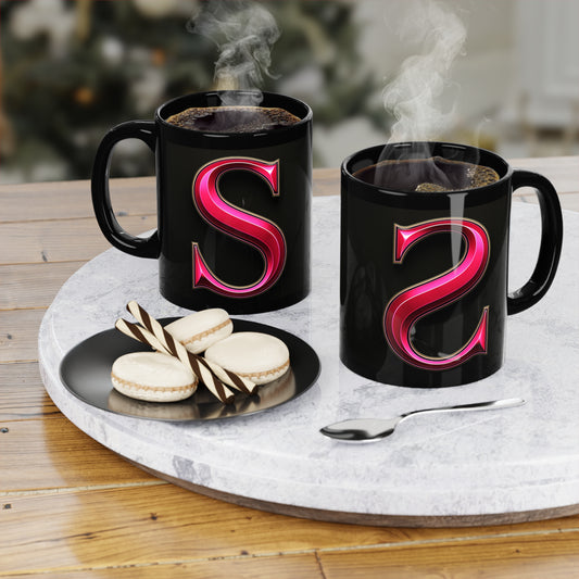 "PinkLady's" "S' Coffee Mug - 11oz Black Ceramic Cup