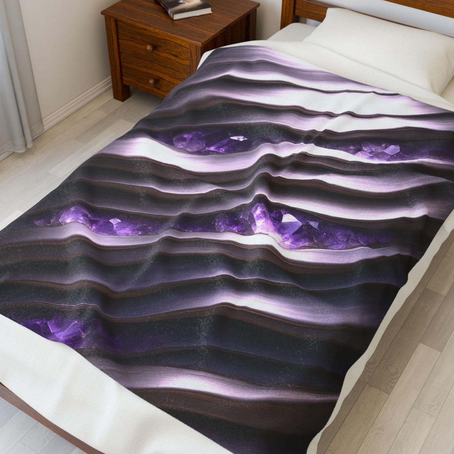 "Amethyst in Platinum Waves" Birthstones Collection Plush Blanket - Winsome Realms