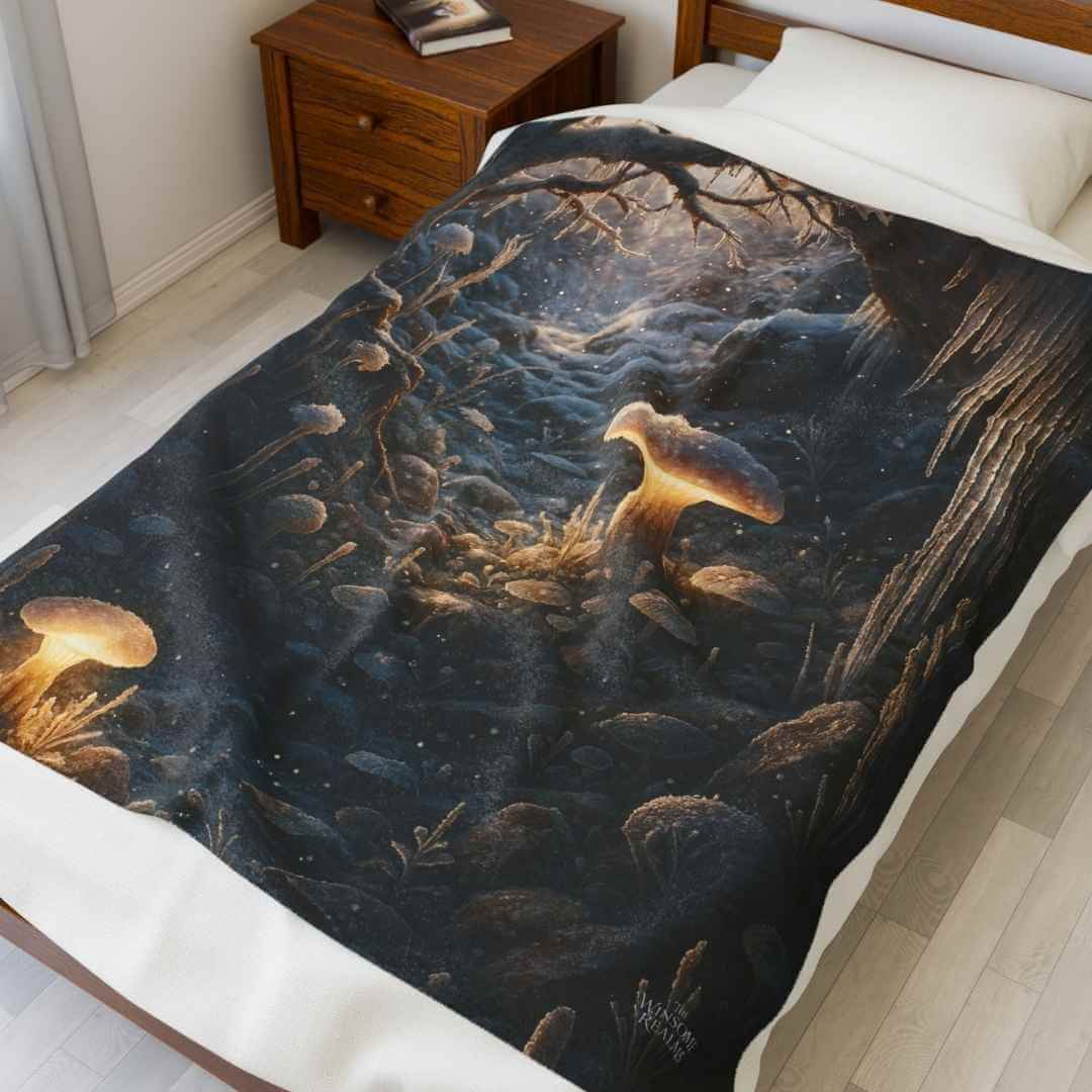 Enchanted Glowing Mushroom Forest Plush Blanket - Winsome Realms