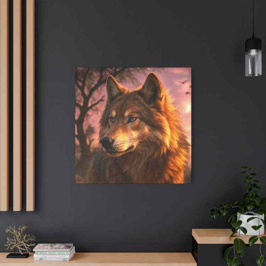 First Wolf at Sunrise | Matte Canvas - Stretched - Winsome Realms