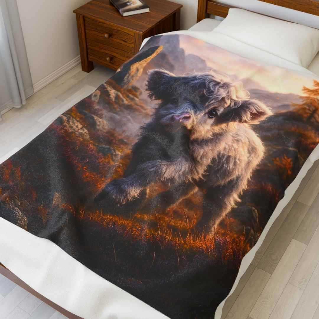 Gray Highland Cow Plush Blanket — The Winsome Realms - Winsome Realms