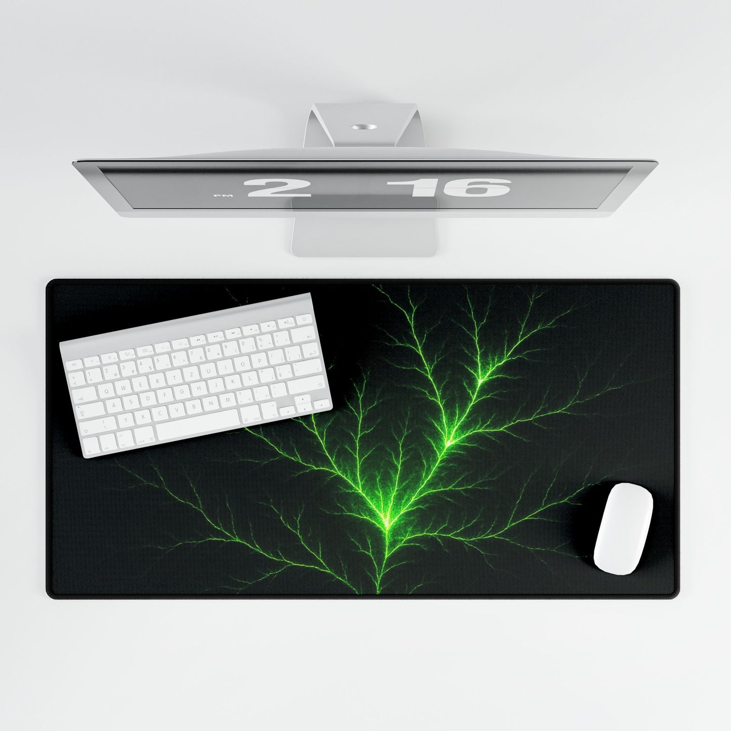 Green Lightning Fractal Art Desk Mat - Winsome Realms
