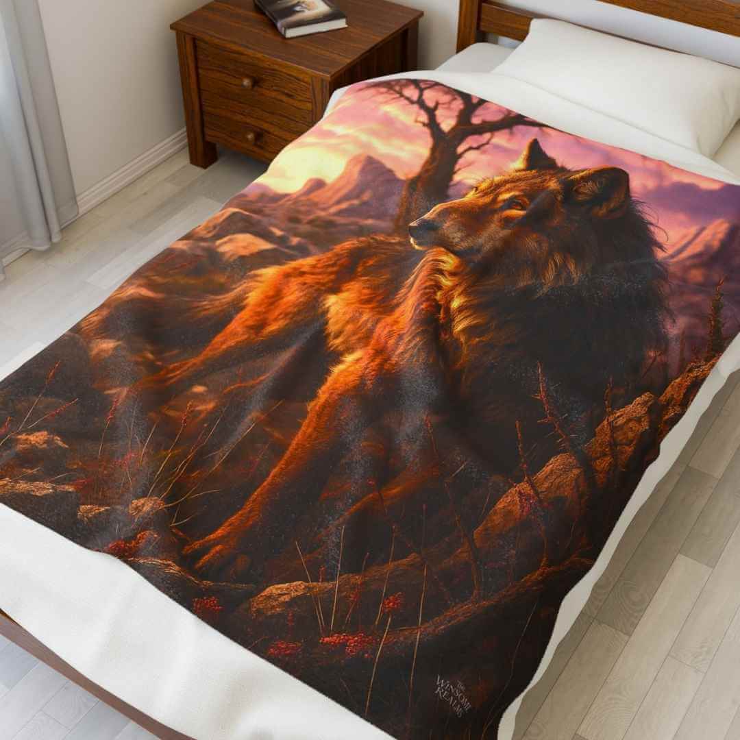 Majestic Wolf Print - Velveteen Plush Blanket 1 - Winsome Realms
