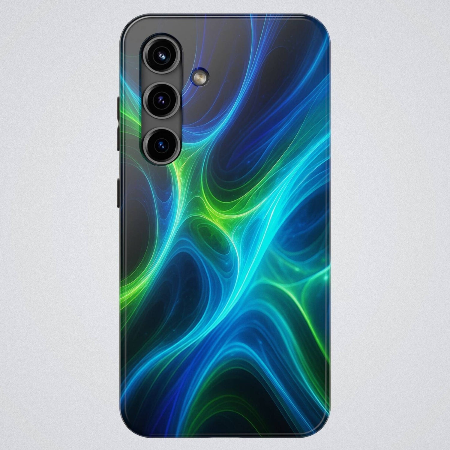 Tough phone cases featuring abstract colorful art that wraps the case fully