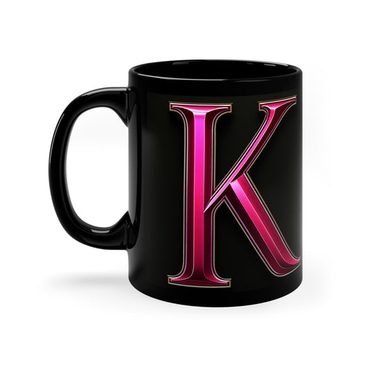 "PinkLady's" 'K' Coffee Mug - 11oz Black Ceramic Cup