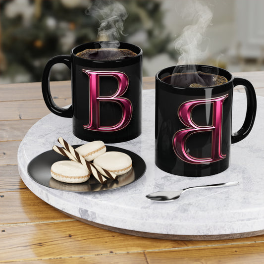 "PinkLady's" 'B' Coffee Mug - 11oz Black Ceramic Cup