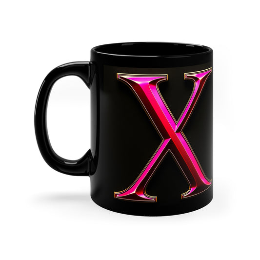 "PinkLady's" 'X' Coffee Mug - 11oz Black Ceramic Cup