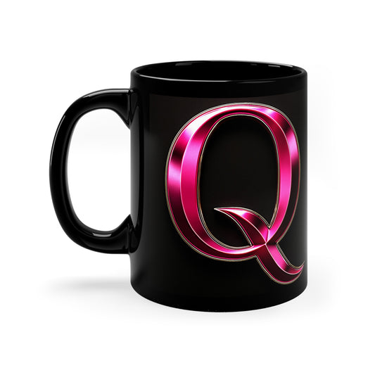 "PinkLady's" "Q' Coffee Mug - 11oz Black Ceramic Cup