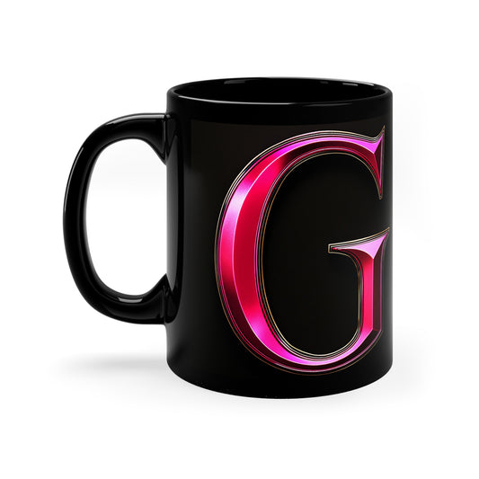 "PinkLady's" 'G' Coffee Mug - 11oz Black Ceramic Cup
