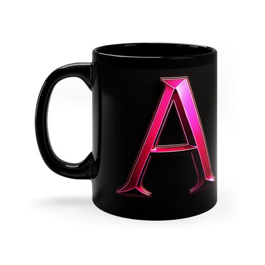 "PinkLady's" 'A' Coffee Mug - 11oz Black Ceramic Cup