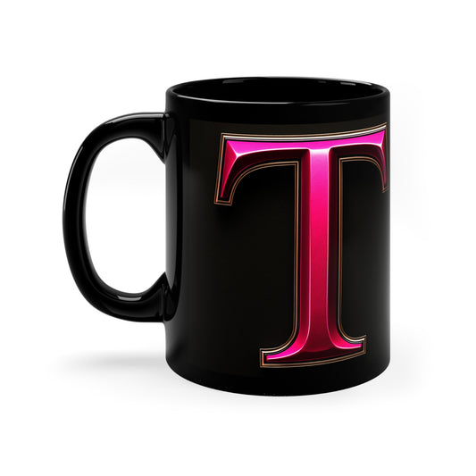 "PinkLady's" 'T' Coffee Mug - 11oz Black Ceramic Cup