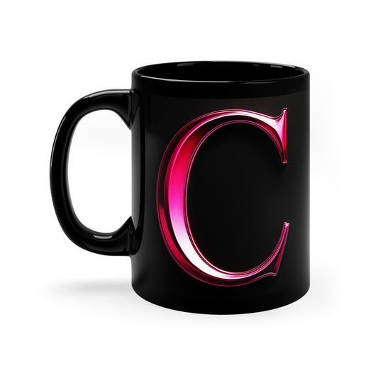 "PinkLady's" 'C' Coffee Mug - 11oz Black Ceramic Cup