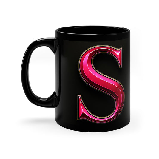 "PinkLady's" "S' Coffee Mug - 11oz Black Ceramic Cup