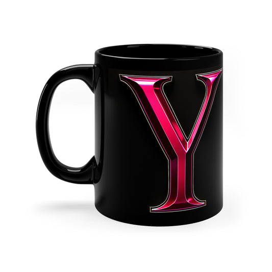 "PinkLady's" 'Y' Coffee Mug - 11oz Black Ceramic Cup