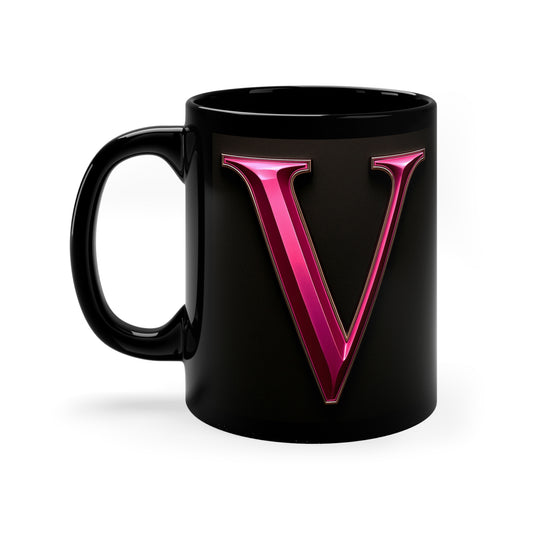 "PinkLady's" 'V' Coffee Mug - 11oz Black Ceramic Cup