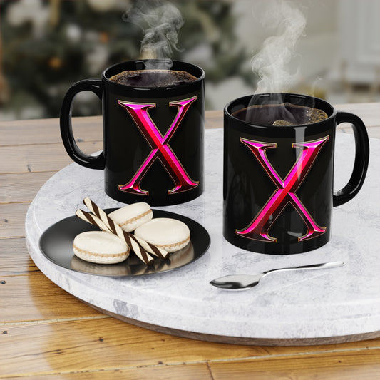 "PinkLady's" 'X' Coffee Mug - 11oz Black Ceramic Cup