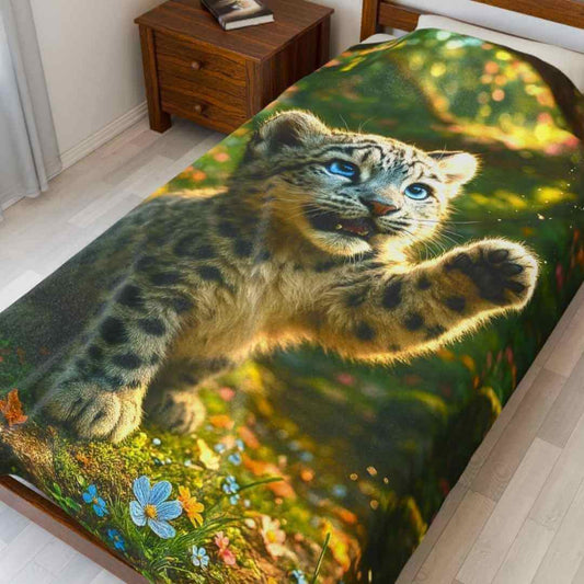 Snow Leopard Cub Plush Throw - Winsome Realms
