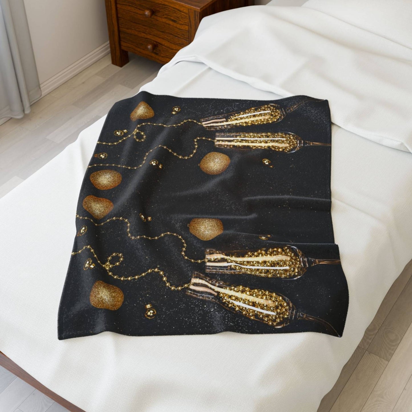 "Champagne and Golden Beads" Plush Blanket