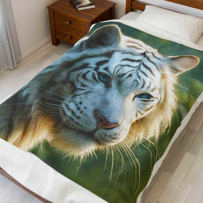 White Tiger Cozy Velveteen Plush Blanket