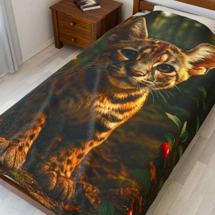 Big-eared Jaguar Cub Cozy Plush Blanket | Winsome Realms