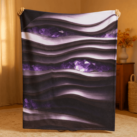 "Amethyst in Platinum Waves" Birthstones Collection Plush Blanket - Winsome Realms