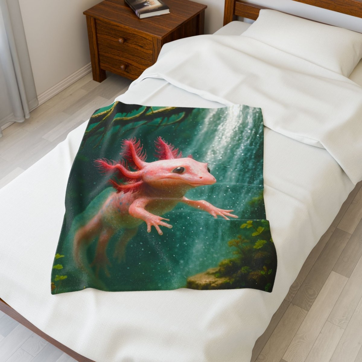 Axolotl and Her Waterfall Swim - Plush Blanket - Winsome Realms