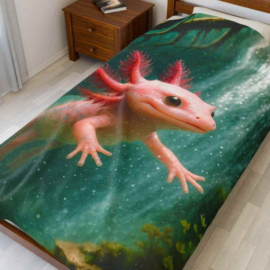 Axolotl and Her Waterfall Swim - Plush Blanket - Winsome Realms