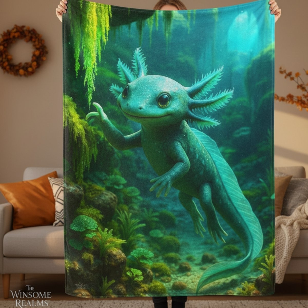 Blue Axolotl Art - Plush Blanket - Winsome Realms
