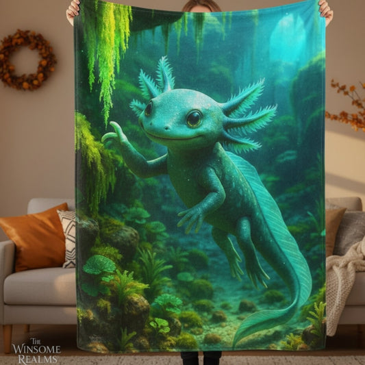 Blue Axolotl Art - Plush Blanket - Winsome Realms