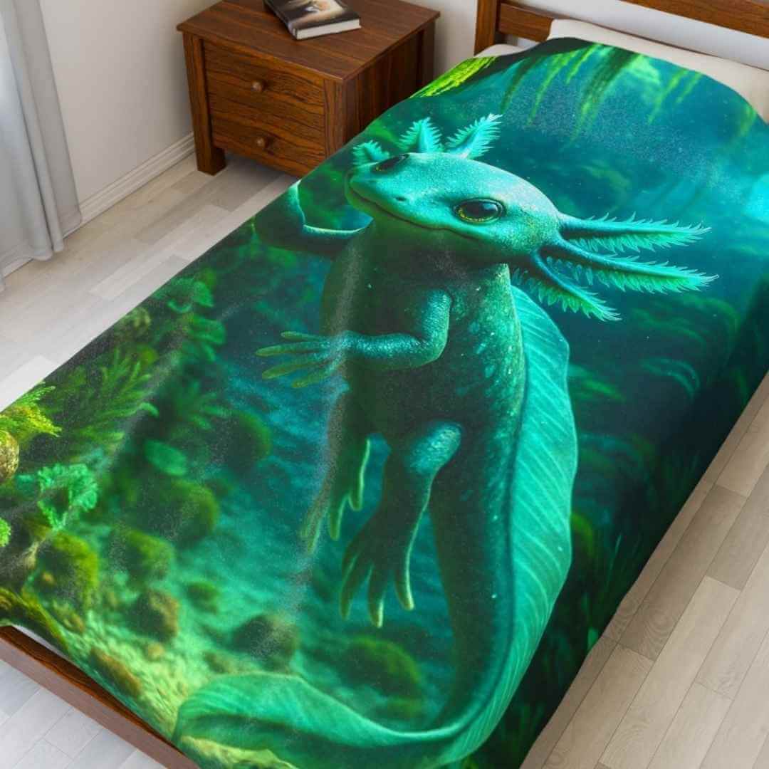 Blue Axolotl Art - Plush Blanket - Winsome Realms