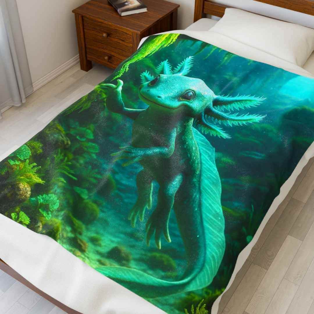 Blue Axolotl Art - Plush Blanket - Winsome Realms