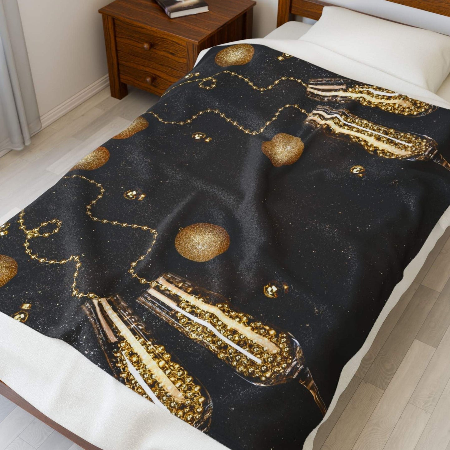 "Champagne and Golden Beads" Plush Blanket - Winsome Realms