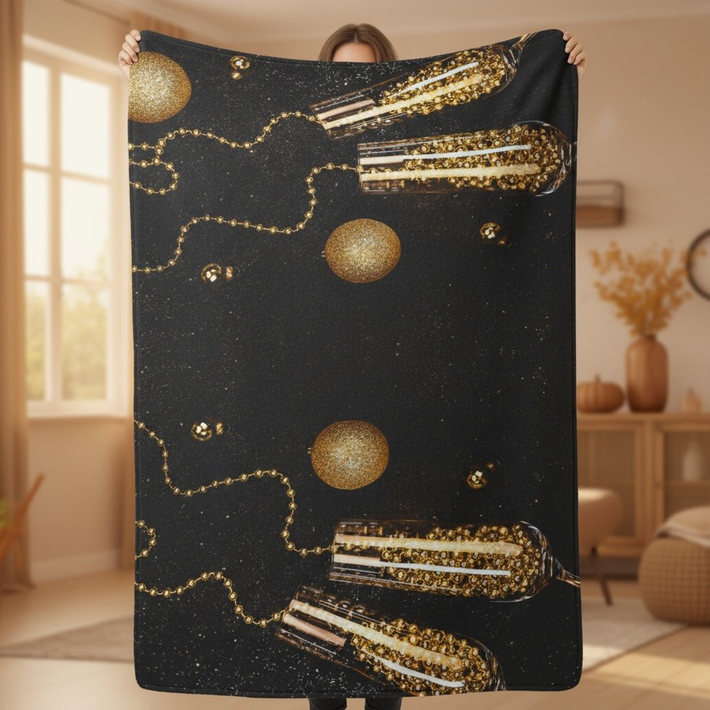 "Champagne and Golden Beads" Plush Blanket - Winsome Realms