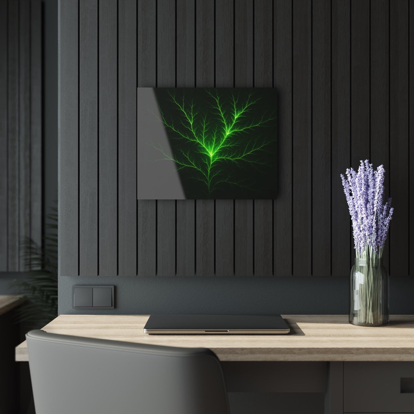 "Cosmic Green Bolts" Modern Acrylic Art Print 20"x16" - Winsome Realms