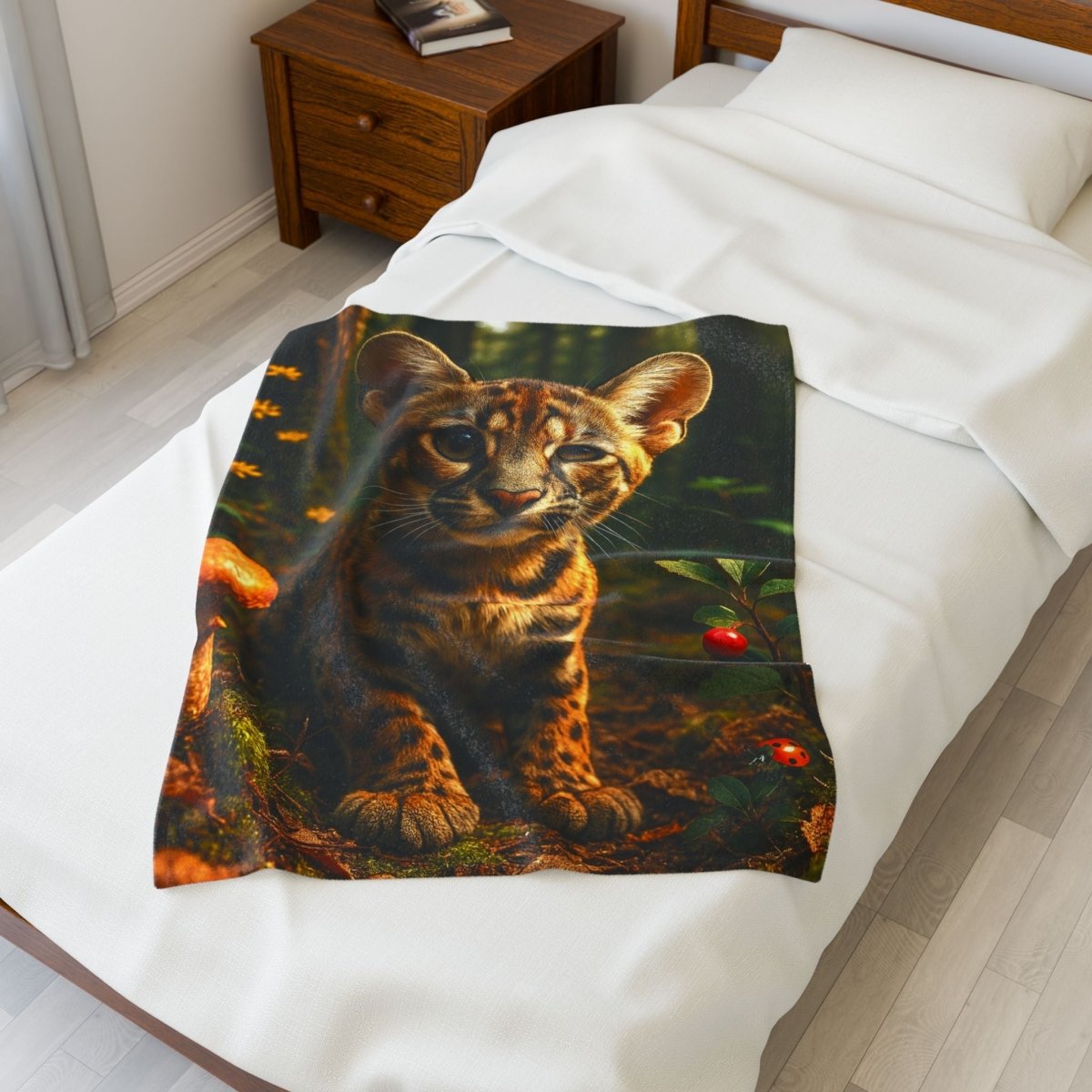 Cozy Plush Blanket — Big - eared Jaguar Cub | Winsome Realms - Winsome Realms