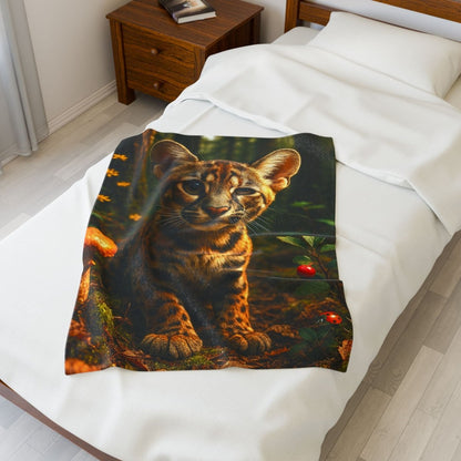 Cozy Plush Blanket — Big - eared Jaguar Cub | Winsome Realms - Winsome Realms