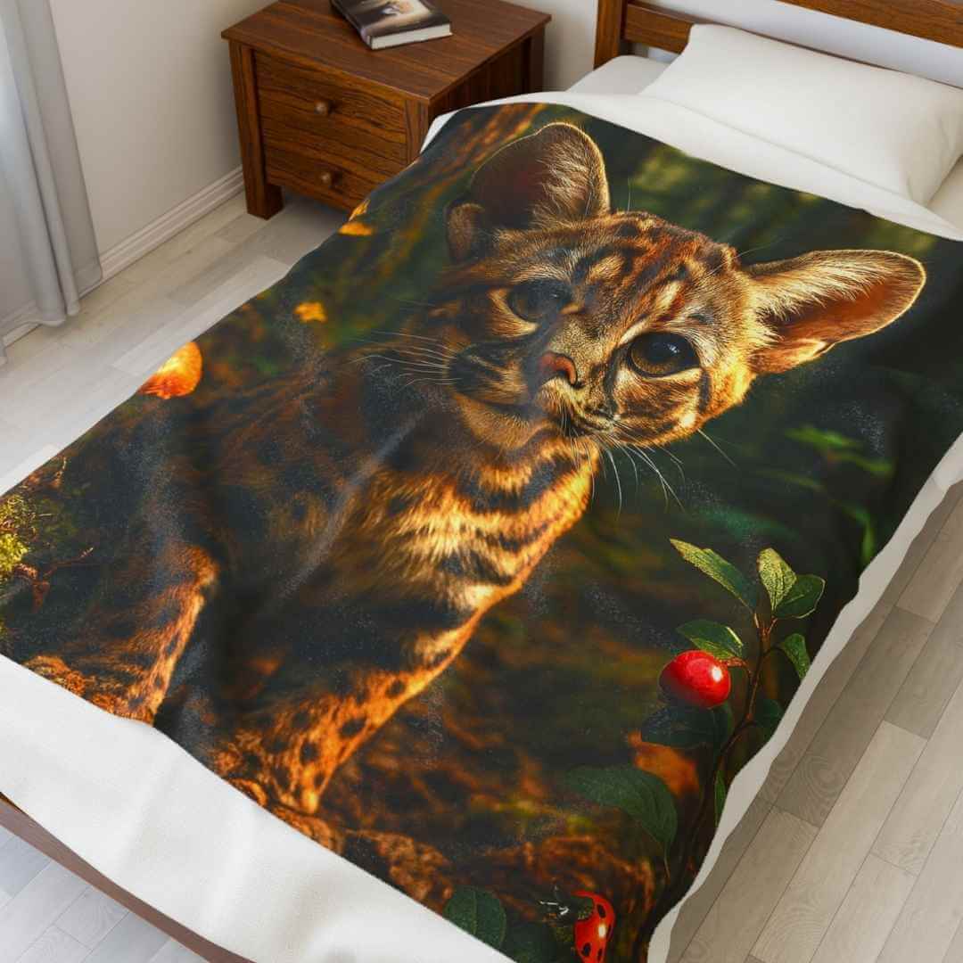 Cozy Plush Blanket — Big - eared Jaguar Cub | Winsome Realms - Winsome Realms