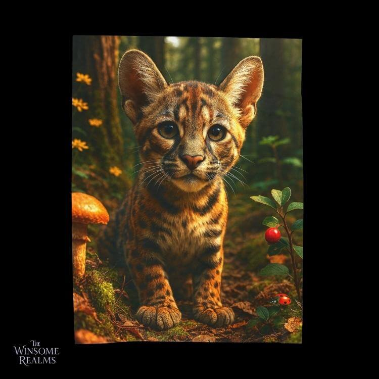 Cozy Plush Blanket — Big - eared Jaguar Cub | Winsome Realms - Winsome Realms