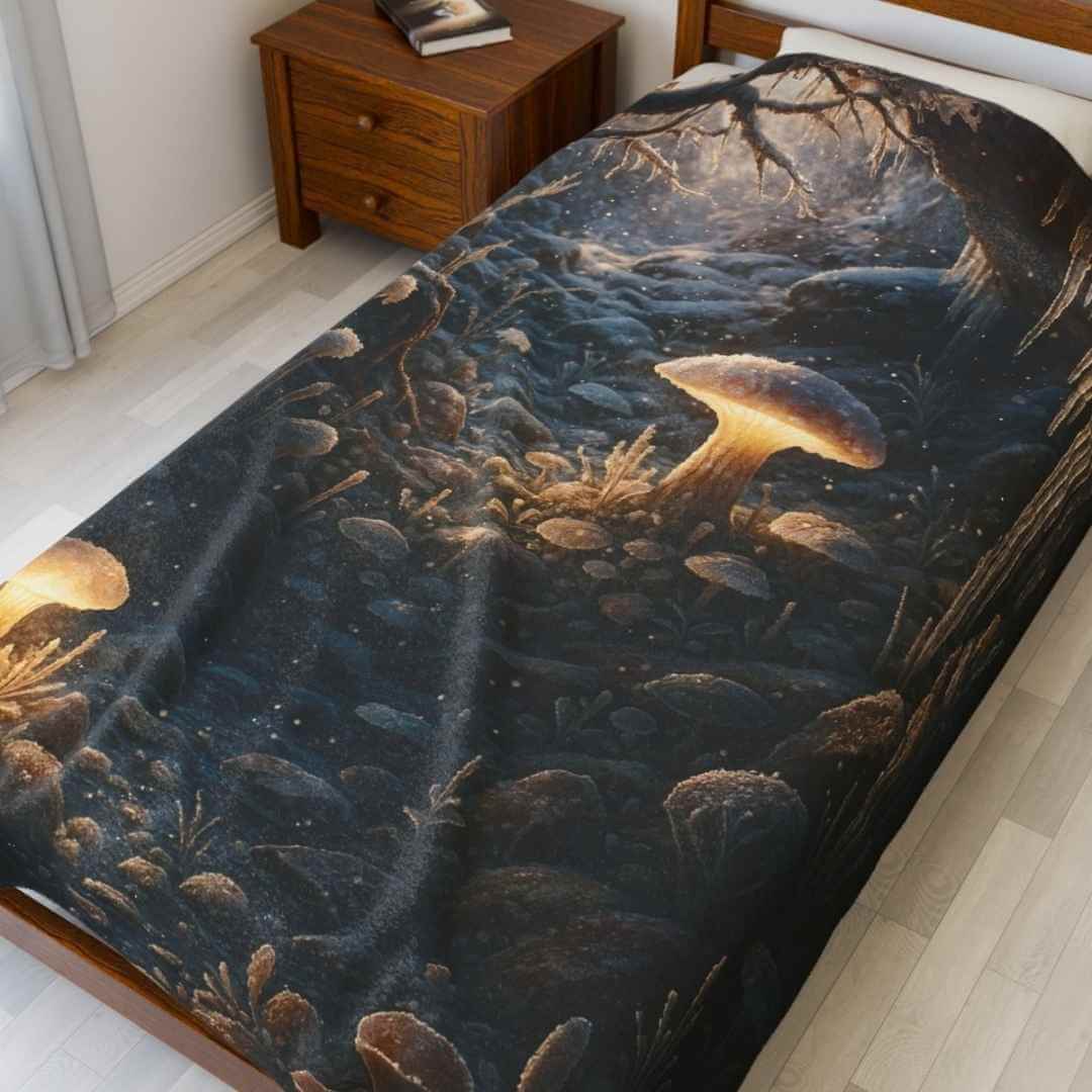 Enchanted Glowing Mushroom Forest Plush Blanket - Winsome Realms