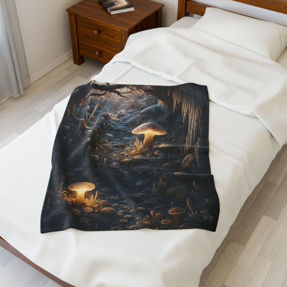 Enchanted Glowing Mushroom Forest Plush Blanket - Winsome Realms