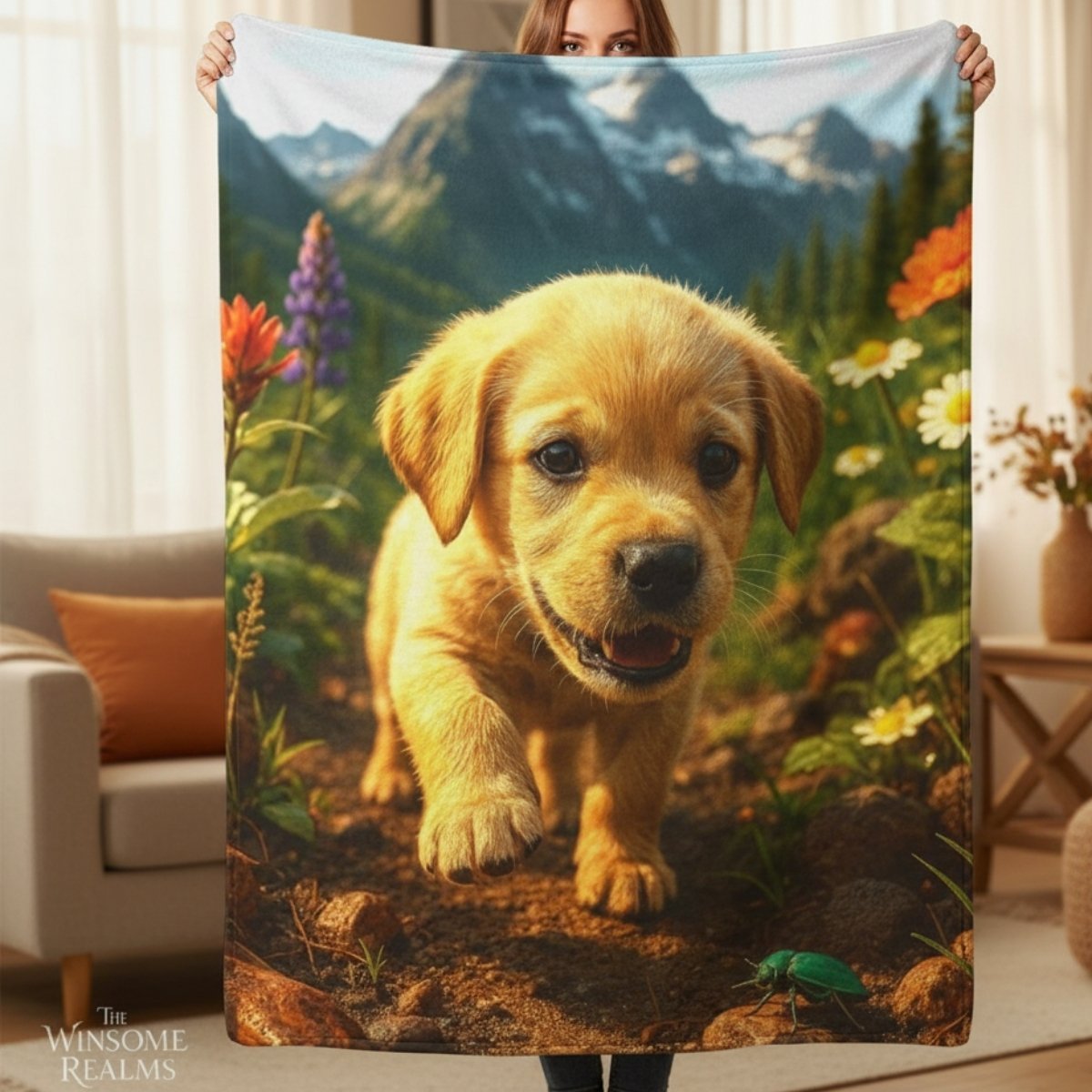 Golden Puppy Cozy Plush Blanket | Winsome Realms - Winsome Realms