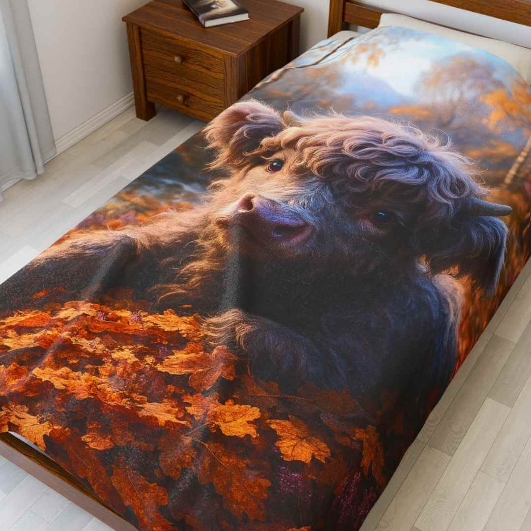 Gray Highland Cow Plush Blanket 1 — Winsome Realms - Winsome Realms