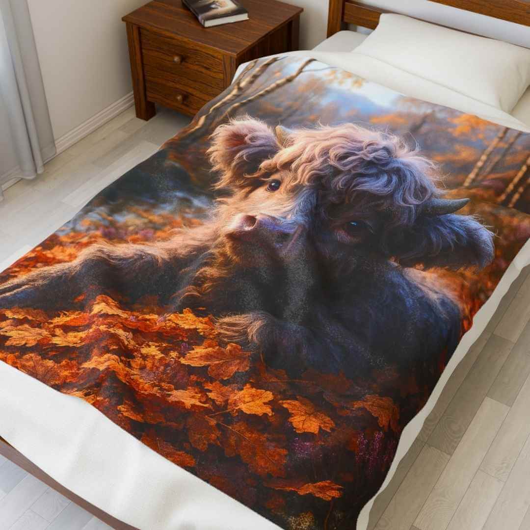 Gray Highland Cow Plush Blanket 1 — Winsome Realms - Winsome Realms