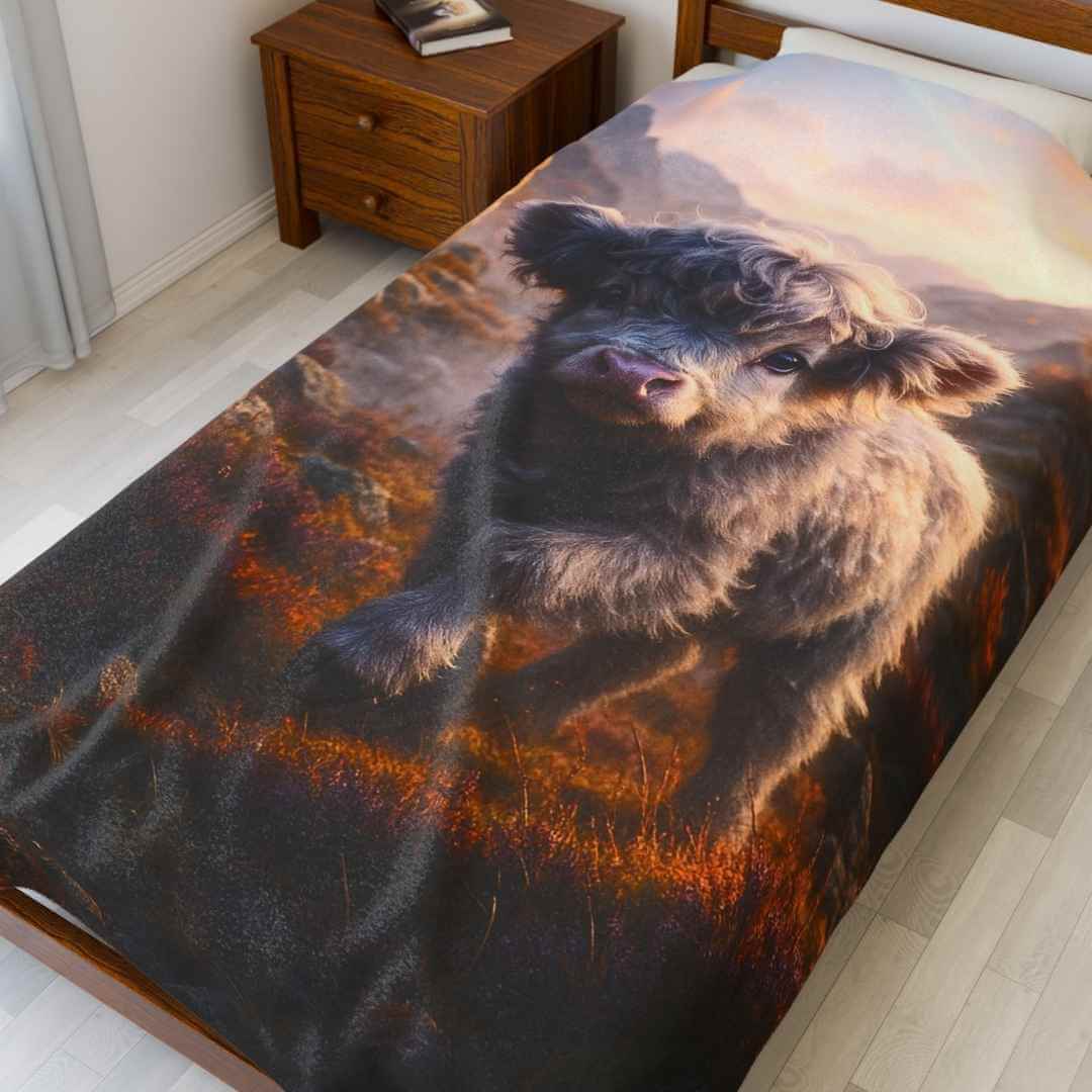 Gray Highland Cow Plush Blanket — The Winsome Realms - Winsome Realms