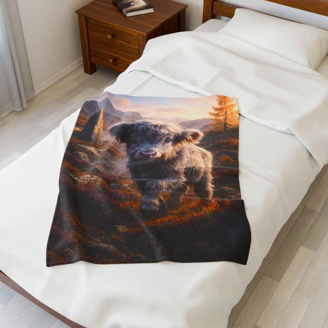 Gray Highland Cow Plush Blanket — The Winsome Realms - Winsome Realms