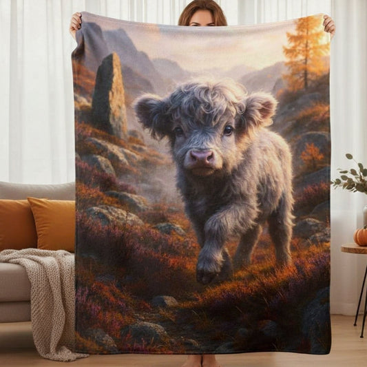 Gray Highland Cow Plush Blanket — The Winsome Realms - Winsome Realms