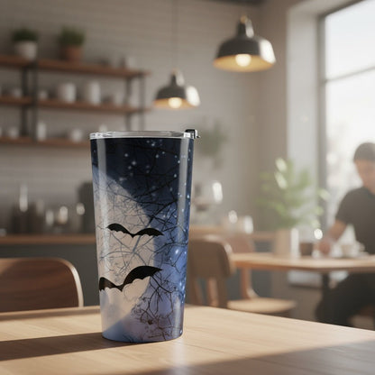 Halloween Moon and Bats 20oz Stainless Steel Tumbler | Cozy Spooky Drinkware - Winsome Realms